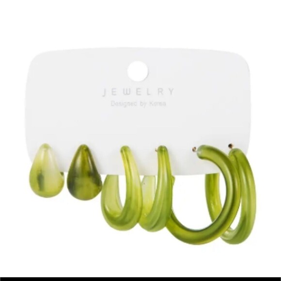 GREEN chunky resin hoop earring bundle - Picture 4 of 5